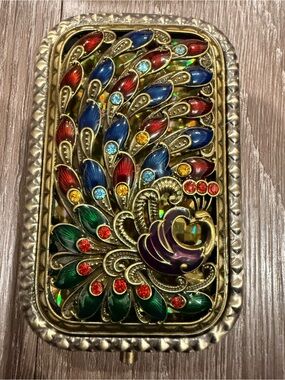 Ornate Jeweled Peacock Compact Case mirror  - Multicolor